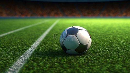 足球草地背景图片_足球和带有边界线的场地的 3D 渲染