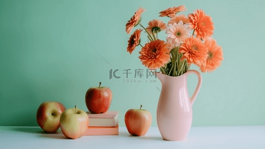 节日鲜花背景图片_教师节红苹果鲜花背景