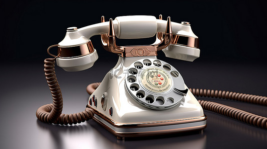3D 渲染中的老式白色拨号电话