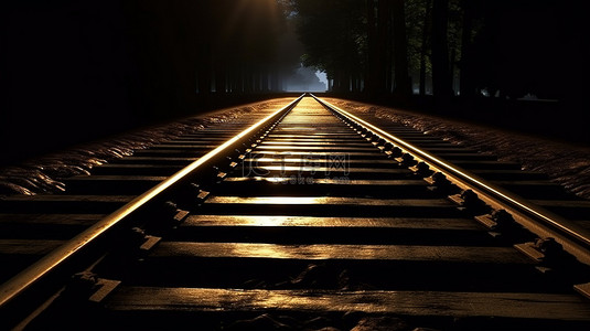 公路铁路背景图片_对比铁路照明黑暗中光影的 3D 渲染