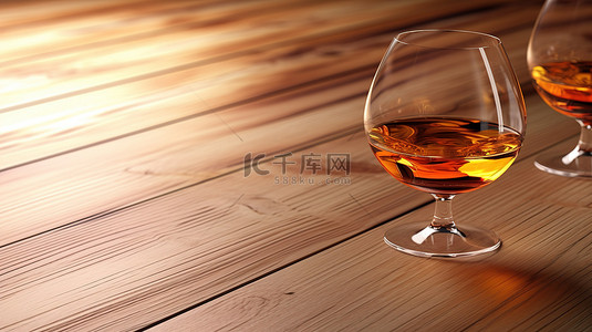酒的背景图片_干邑白兰地展示在质朴的木桌上，配有乡村风格的木板，以 3D 渲染