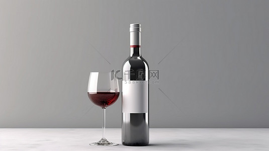 红酒广告背景背景图片_灰色背景 3D 渲染上的饮料广告空酒瓶模型