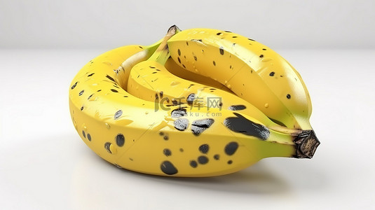 黑点背景图片_黄色香蕉在白色背景上以 3D 渲染呈现黑点