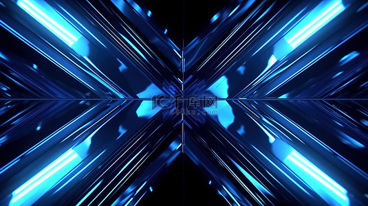 3d 渲染现代蓝色霓虹灯反射在抽象背景上