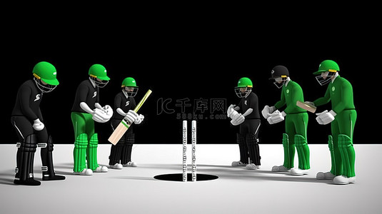 体育场比赛背景图片_巴基斯坦 vs 新西兰 3d 板球运动员队，配有比赛装备和文本空间