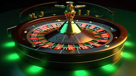 游戏老虎机背景图片_绿色在线赌场环境中逼真的 3D 轮盘赌轮和老虎机