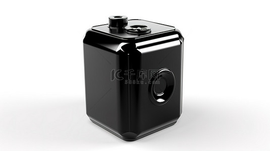 用于机油等的白色背景黑色罐罐的 3D 渲染