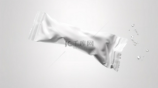用于带零食棒的长飞糖果包装包装的白色聚乙烯包装的 3D 插图