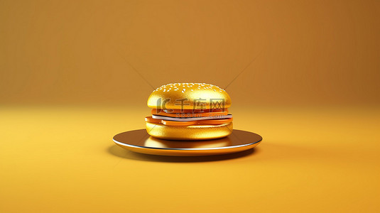 时尚的 3D 金色汉堡，简约设计