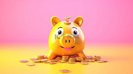 猪的插图背景图片_卡通手将金币和钱袋存入存钱罐的插图 存钱的金融概念