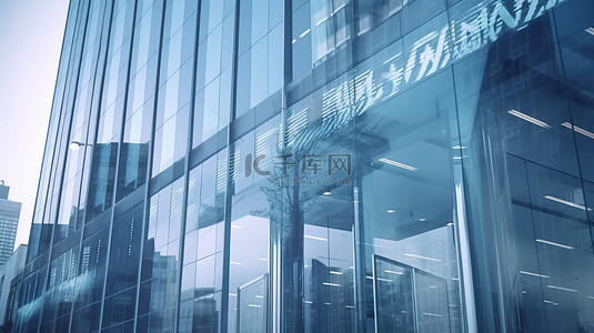 现代玻璃摩天大楼与银行标志城市和天空反映说明金融部门的主导地位