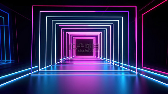 科技背景暗背景图片_紫外光照射的虚拟空间中的霓虹几何