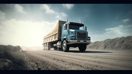 货车插图背景图片_卡车沿着 3d 高速公路巡航一个插图概念
