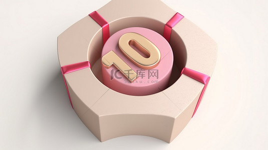 10优惠券背景图片_卡通风格 3d 渲染礼品盒打开显示 10 的插图