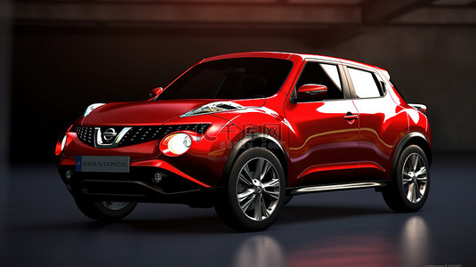 超小型跨界 SUV 红色日产 Juke 的令人惊叹的 3D 渲染