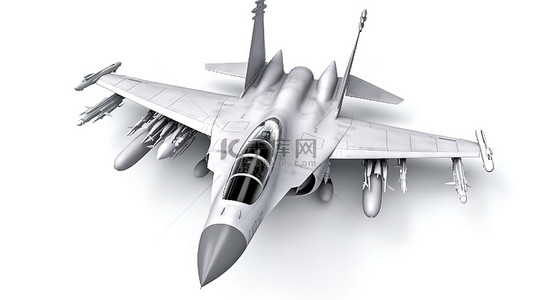 3d 在光栅插图中渲染军用战斗机的白色模型