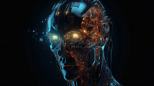 未来全息图技术抽象 3D 渲染中的机器人头