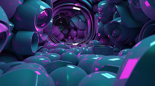 科幻朋克背景图片_以 3d 渲染的紫色和蓝色色调的科幻启发插图抽象几何背景