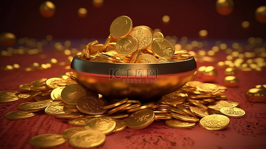 中国金元宝的真实 3D 渲染庆祝欢乐的农历新年