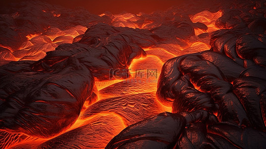 火山岩浆抽象熔岩背景的生动 3D 渲染