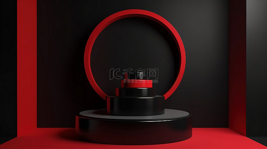 品红色海报背景图片_黑色星期五 3D 抽象讲台黑色和红色完美的产品展示模型
