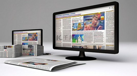 最新消息背景图片_显示最新新闻的计算机显示器的 3D 渲染