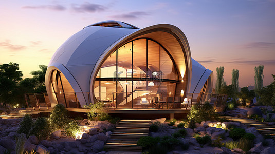 未来主义和令人惊叹的圆顶住宅是绿色创新和 3D 渲染建筑设计的杰作
