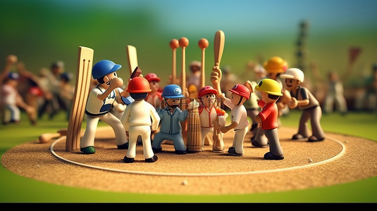 板球背景图片_3D 渲染的板球队在球场上展示