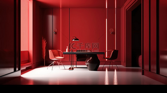 带抛光石膏和红墙的豪华现代办公室 3d 渲染场景