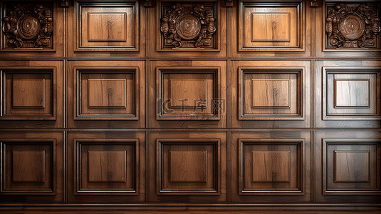 木器背景图片_复古橡木板 3D 渲染经典墙面装置与专业细木工