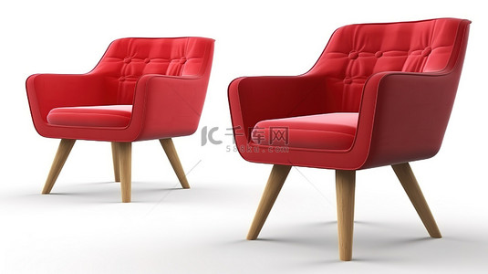 家具红色背景图片_现代红色扶手椅 3d 在白色背景下隔离呈现