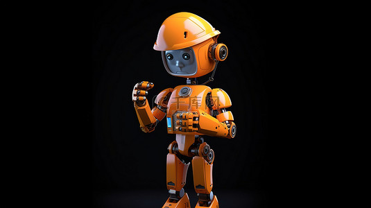 防护背景图片_3D 渲染的机器人工程师戴防护头盔