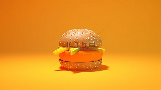 3d 渲染的汉堡放在橙子上