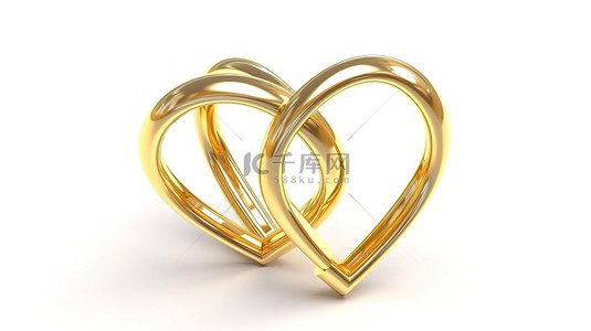金色爱心背景图片_3d 呈现的白色背景上金色结婚戒指的心形链接