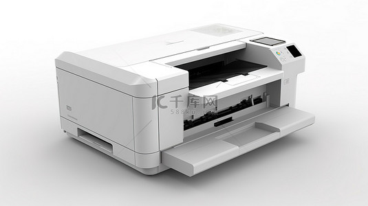 白色背景激光多功能打印机的 3D 插图