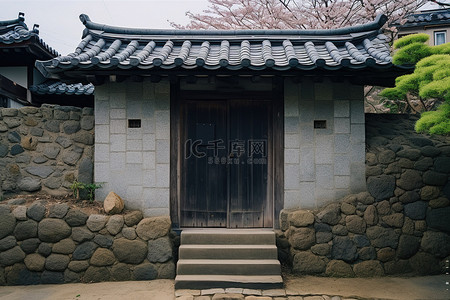 大山谷背景图片_一座传统的小石屋有一个前门