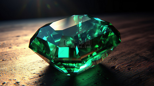 翡翠戒指背景图片_祖母绿宝石的辐射 3D 渲染