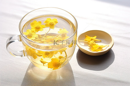 凉茶过程背景图片_一杯黄茶，里面有花