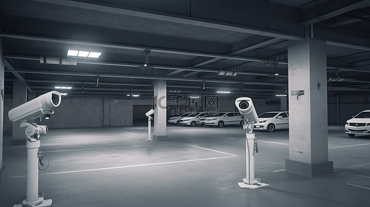 摄像机放电影背景图片_用于停车场安全的闭路电视摄像机的 3d 渲染