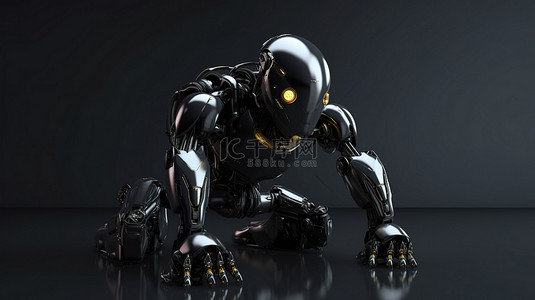灰色背景下 3d 渲染中的黑色 ai 机器人