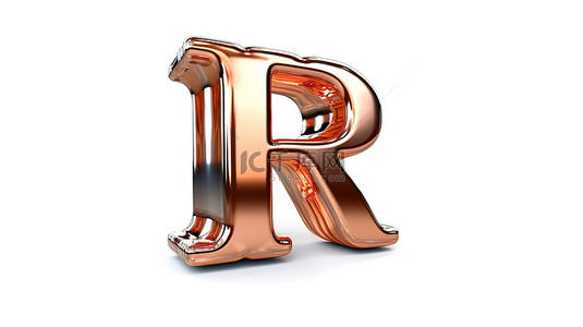 金属字体字体背景图片_闪亮的金属纹理在白色背景上呈现哑光铜 3d 大写“r”