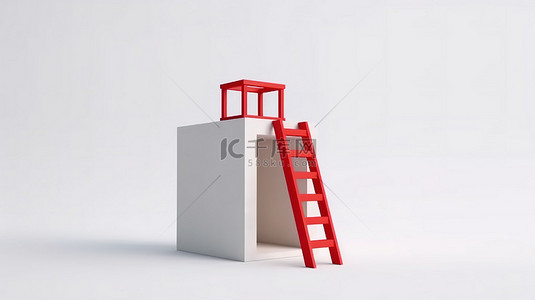 创新超越边界 3D 渲染梯子与白色背景上的盒子