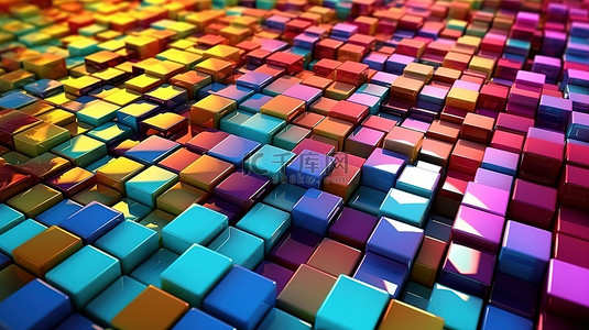 3d 渲染几何反射有趣的多彩多姿的方形抽象背景
