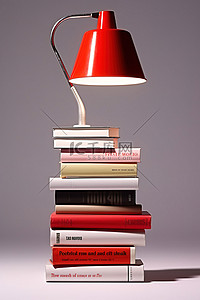 一摞书和一盏红色书灯