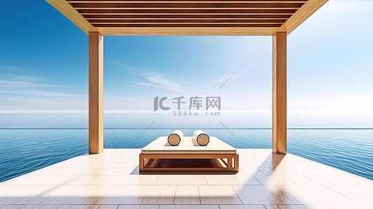 旅游酒店背景图片_享有壮丽海景的豪华室外泳池别墅中的高端木凳