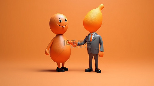 张开手背景图片_卡通风格 3D 渲染的张开手掌握手和穿着橙色西装的商人