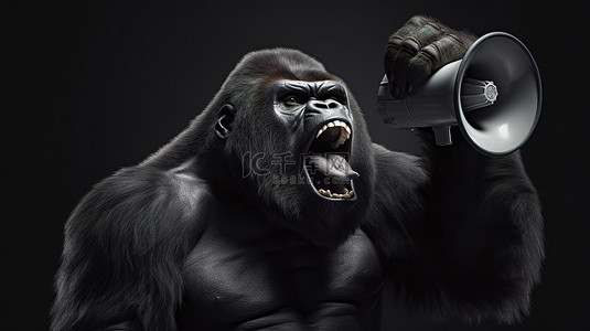 抓抓背景图片_搞笑的 3D 大猩猩抓着礼物和扩音器