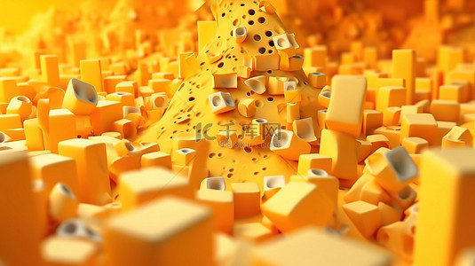 充满活力的 3D 背景上丰富的马斯达姆奶酪块