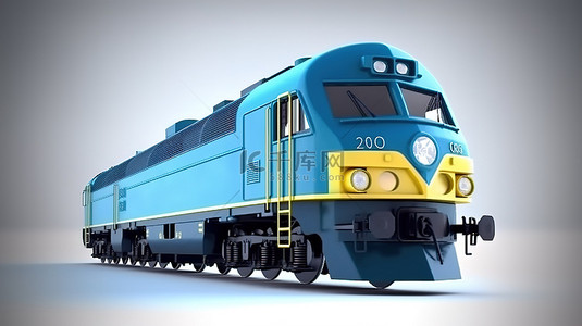 3D 渲染强大而坚固的光滑蓝色柴油机车，用于在现代铁路上牵引重型和长的货运列车