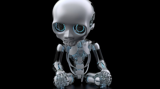 可爱的机器人背景图片_X 射线视图中可爱人工智能机器人的黑色隔离 3D 渲染